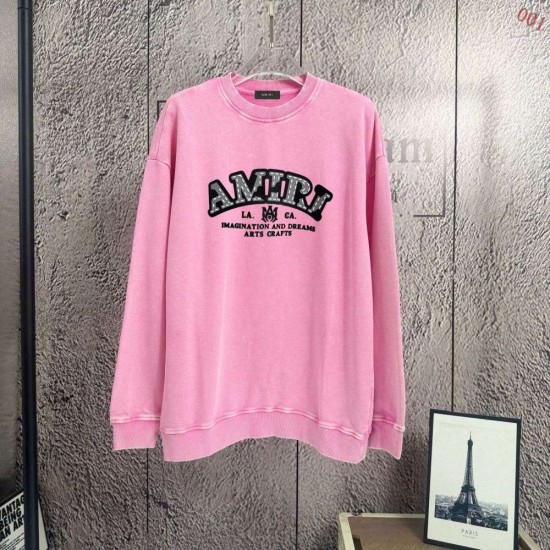AMIRI 2026秋冬新作 スノーウォッシュ カレッジロゴ クルーネックスウェットシャツ 粉色 男女兼用 メンズ レディース