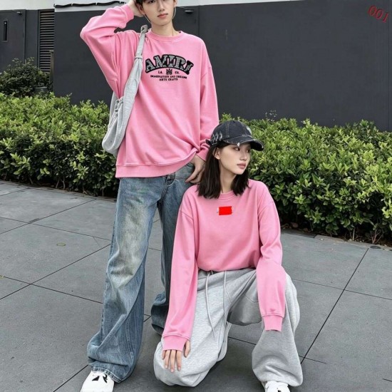 AMIRI 2026秋冬新作 スノーウォッシュ カレッジロゴ クルーネックスウェットシャツ 粉色 男女兼用 メンズ レディース