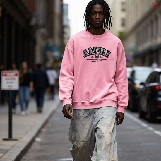 AMIRI 2026秋冬新作 スノーウォッシュ カレッジロゴ クルーネックスウェットシャツ 粉色 男女兼用 メンズ レディース