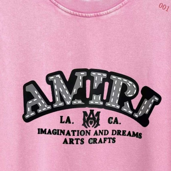 AMIRI 2026秋冬新作 スノーウォッシュ カレッジロゴ クルーネックスウェットシャツ 粉色 男女兼用 メンズ レディース