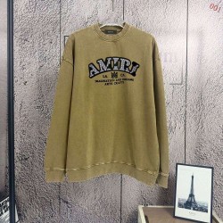 AMIRI 2026秋冬新作 スノーウォッシュ カレッジロゴ クルーネックスウェットシャツ 岩石灰 男女兼用 メンズ レディース