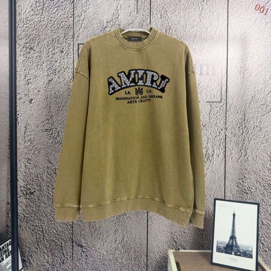 AMIRI 2026秋冬新作 スノーウォッシュ カレッジロゴ クルーネックスウェットシャツ 岩石灰 男女兼用 メンズ レディース