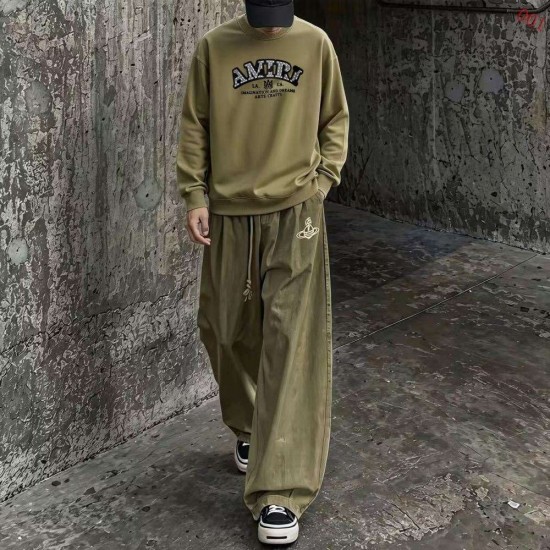 AMIRI 2026秋冬新作 スノーウォッシュ カレッジロゴ クルーネックスウェットシャツ 岩石灰 男女兼用 メンズ レディース