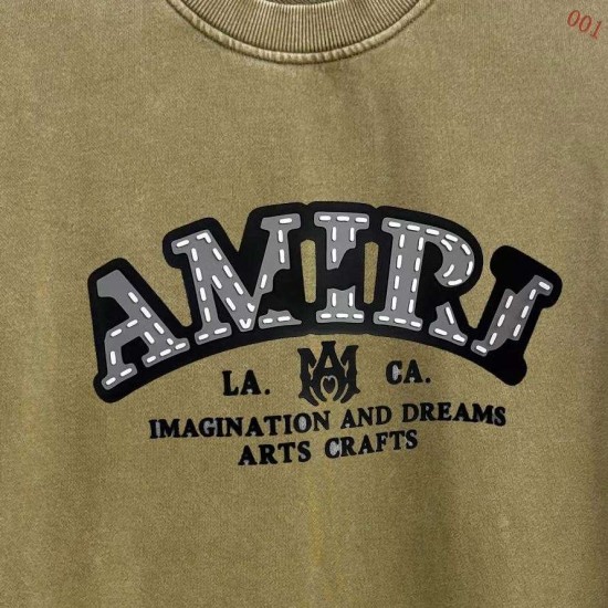 AMIRI 2026秋冬新作 スノーウォッシュ カレッジロゴ クルーネックスウェットシャツ 岩石灰 男女兼用 メンズ レディース