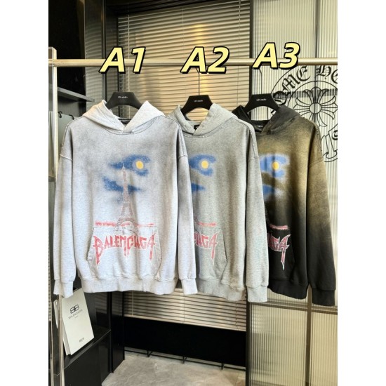 バレンシアガ 26FW パリ エッフェル塔 ヴィンテージ ダメージ フーディ オーバーサイズ パーカー メンズ レディース