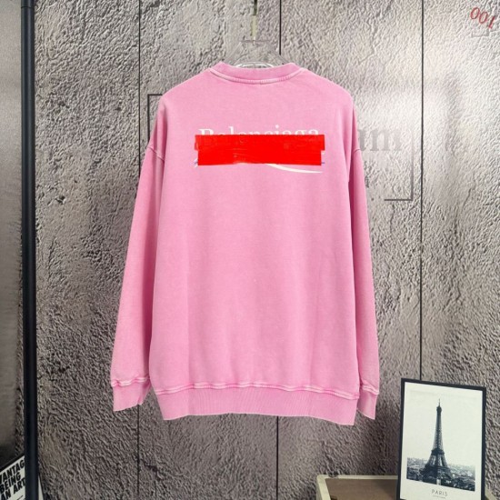 BALENCIAGA 2026秋冬新作 スノーウォッシュ テープディテール クルーネックスウェットシャツ 粉色 男女兼用 メンズ レディース