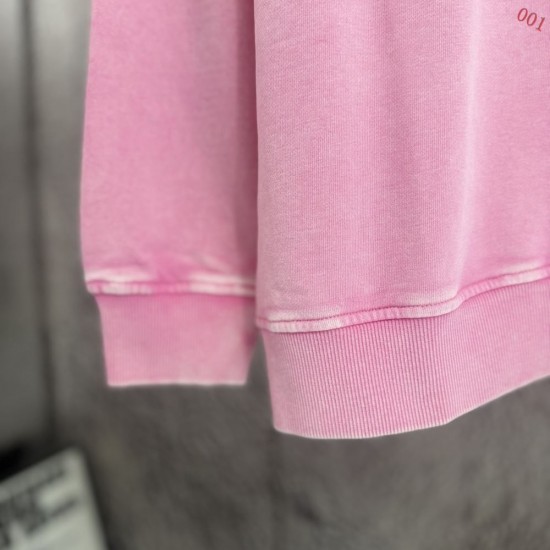 BALENCIAGA 2026秋冬新作 スノーウォッシュ テープディテール クルーネックスウェットシャツ 粉色 男女兼用 メンズ レディース