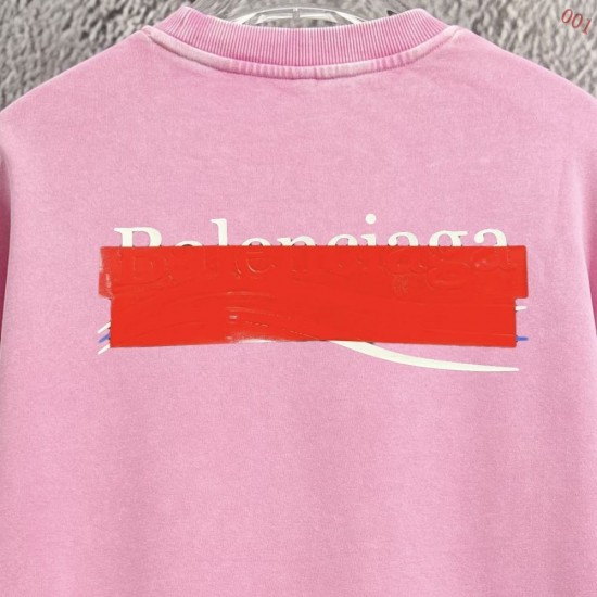 BALENCIAGA 2026秋冬新作 スノーウォッシュ テープディテール クルーネックスウェットシャツ 粉色 男女兼用 メンズ レディース