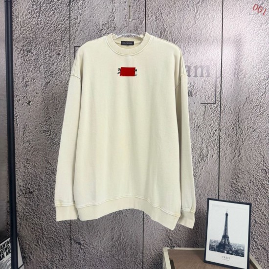 BALENCIAGA 2026秋冬新作 スノーウォッシュ テープディテール クルーネックスウェットシャツ 杏色 男女兼用 メンズ レディース