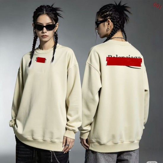 BALENCIAGA 2026秋冬新作 スノーウォッシュ テープディテール クルーネックスウェットシャツ 杏色 男女兼用 メンズ レディース