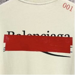 BALENCIAGA 2026秋冬新作 スノーウォッシュ テープディテール クルーネックスウェットシャツ 杏色 男女兼用 メンズ レディース