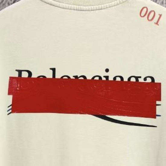 BALENCIAGA 2026秋冬新作 スノーウォッシュ テープディテール クルーネックスウェットシャツ 杏色 男女兼用 メンズ レディース