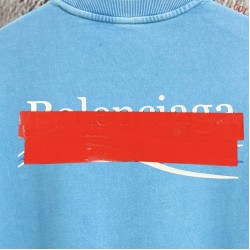 BALENCIAGA 2026秋冬新作 スノーウォッシュ テープディテール クルーネックスウェットシャツ 天蓝色 男女兼用 メンズ レディース
