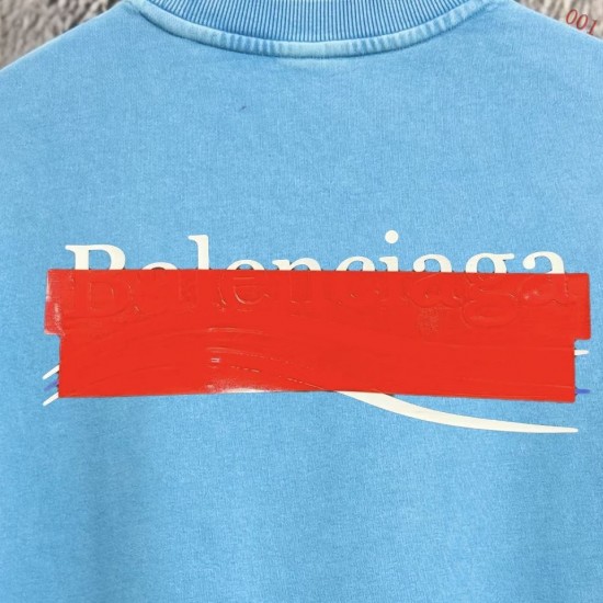 BALENCIAGA 2026秋冬新作 スノーウォッシュ テープディテール クルーネックスウェットシャツ 天蓝色 男女兼用 メンズ レディース