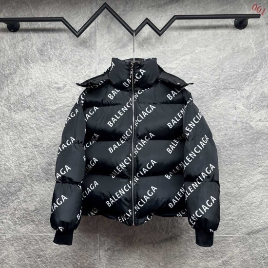 BALENCIAGA 2025新作 リバーシブル ロゴ総柄 中綿ジャケット ダウンジャケット 黒 男女兼用 メンズ レディース