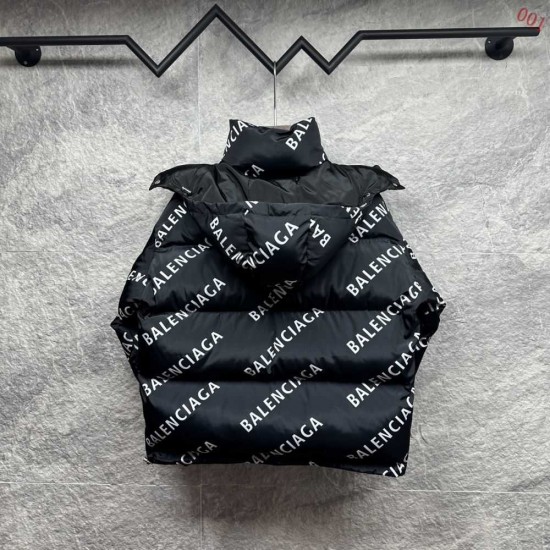 BALENCIAGA 2025新作 リバーシブル ロゴ総柄 中綿ジャケット ダウンジャケット 黒 男女兼用 メンズ レディース