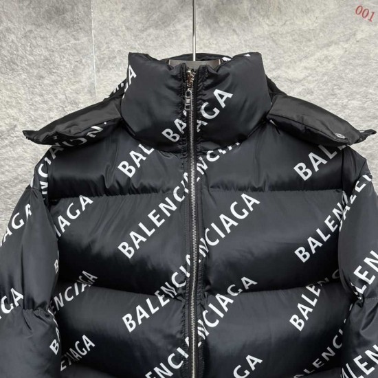 BALENCIAGA 2025新作 リバーシブル ロゴ総柄 中綿ジャケット ダウンジャケット 黒 男女兼用 メンズ レディース