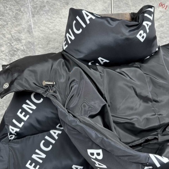 BALENCIAGA 2025新作 リバーシブル ロゴ総柄 中綿ジャケット ダウンジャケット 黒 男女兼用 メンズ レディース