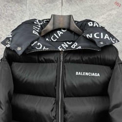 BALENCIAGA 2025新作 リバーシブル ロゴ総柄 中綿ジャケット ダウンジャケット 黒 男女兼用 メンズ レディース