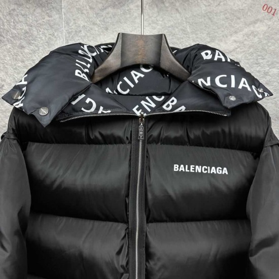 BALENCIAGA 2025新作 リバーシブル ロゴ総柄 中綿ジャケット ダウンジャケット 黒 男女兼用 メンズ レディース