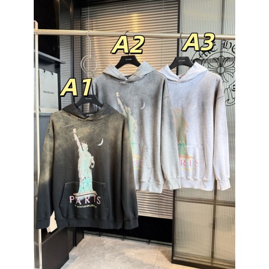 バレンシアガ 26FW 自由の女神 パリ ヴィンテージ ダメージ フーディ オーバーサイズ パーカー メンズ レディース