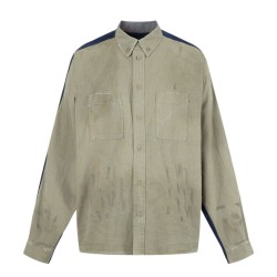 バレンシアガ 25FW カラーブロック パッチワーク ワークジャケット シャツジャケット ペイント加工 メンズ レディース