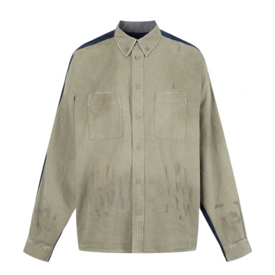 バレンシアガ 25FW カラーブロック パッチワーク ワークジャケット シャツジャケット ペイント加工 メンズ レディース