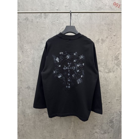 クロムハーツ 26SS/AW 中空3D立体刺繍 直噴グラデーション ロングTシャツ カットソー 6609 白 黒 メンズ レディース