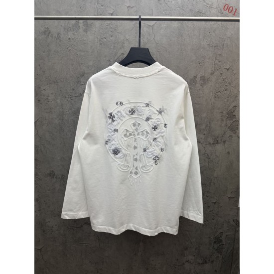 クロムハーツ 26SS/AW 中空3D立体刺繍 直噴グラデーション ロングTシャツ カットソー 6609 白 黒 メンズ レディース