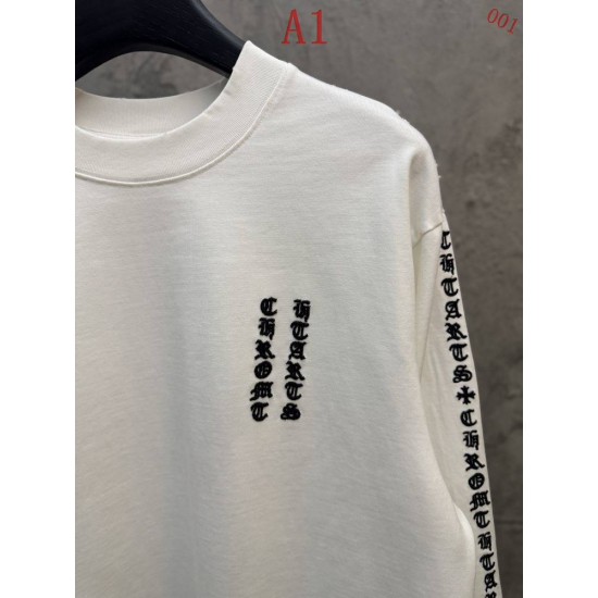 クロムハーツ 26SS/AW 中空3D立体刺繍 スリーブロゴ ロングTシャツ カットソー 6610 白 黒 メンズ レディース