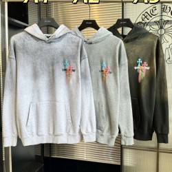クロムハーツ 2026 マルチカラー ドリップクロス ピンクグラフィック 380g ヘビーウェイト アシッドウォッシュ フーディ パーカー メンズ レディース