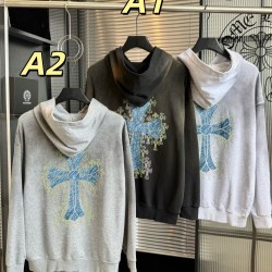 クロムハーツ 2026 ブルー パヴェダイヤ クロス 380g ヘビーウェイト アシッドウォッシュ フーディ パーカー メンズ レディース