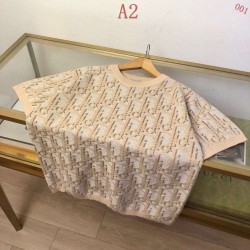 DIOR ディオール Oblique オブリーク 総柄 コットン混紡 ニットTシャツ 短袖T恤 2307 蓝色 卡其色 男女兼用 メンズ レディース