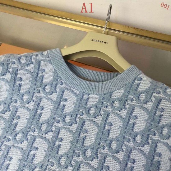 DIOR ディオール Oblique オブリーク 総柄 コットン混紡 ニットTシャツ 短袖T恤 2307 蓝色 卡其色 男女兼用 メンズ レディース
