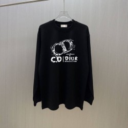 DIOR ディオール CDロゴ プリント クルーネックスウェットシャツ トレーナー 米白色 黑色 男女兼用 メンズ レディース 360g