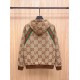 GUCCI グッチ 2026早春新作 ジャンボGG スーパーGG 総柄 ウェビングライン（赤緑） ジップアップ フーディ パーカー キャメル 男女兼用
