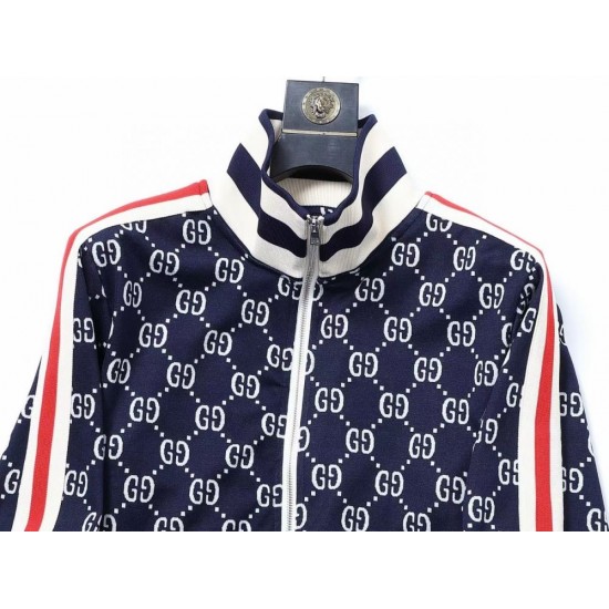 GUCCI グッチ ダブルG 総柄 スタンドカラー トラックジャケット ジャージ ブルゾン ブラック×レッド 男女兼用