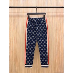 GUCCI グッチ ダブルG 総柄 サイドリボン ジョガーパンツ トラックパンツ ブルー×レッド 男女兼用