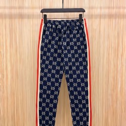 GUCCI グッチ ダブルG 総柄 サイドリボン ジョガーパンツ トラックパンツ ブルー×レッド 男女兼用