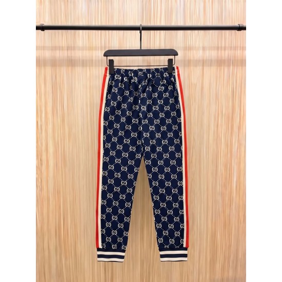 GUCCI グッチ ダブルG 総柄 サイドリボン ジョガーパンツ トラックパンツ ブルー×レッド 男女兼用