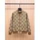 GUCCI グッチ ダブルG GGキャンバス レザーディテール スタンドカラー ジップアップ ジャケット ブルゾン ベージュ×エボニー 男女兼用