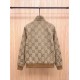 GUCCI グッチ ダブルG GGキャンバス レザーディテール スタンドカラー ジップアップ ジャケット ブルゾン ベージュ×エボニー 男女兼用