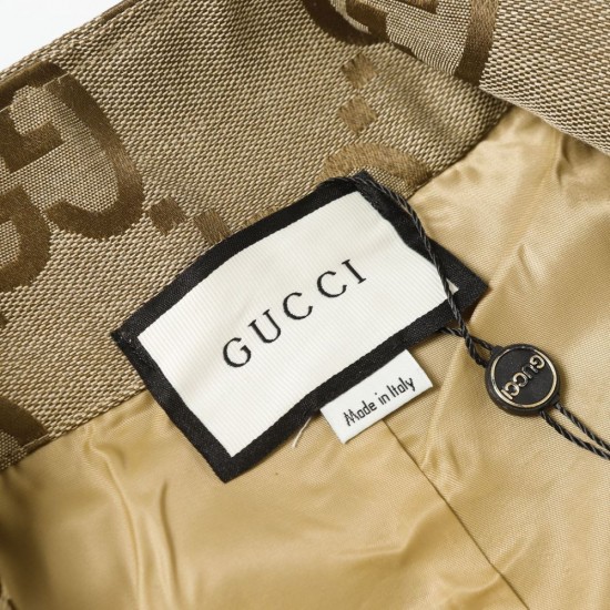 GUCCI グッチ ダブルG GGキャンバス レザーディテール スタンドカラー ジップアップ ジャケット ブルゾン ベージュ×エボニー 男女兼用