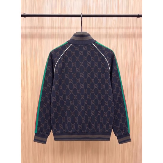 GUCCI グッチ 早春コレクション GG総柄 ニットジャージ トラックジャケット ブルゾン ダークネイビー×グレー 男女兼用
