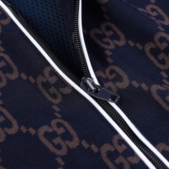 GUCCI グッチ 早春コレクション GG総柄 ニットジャージ トラックジャケット ブルゾン ダークネイビー×グレー 男女兼用