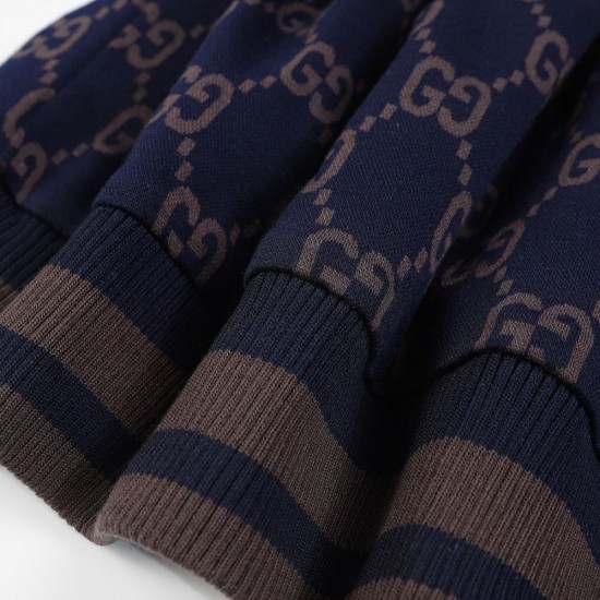 GUCCI グッチ 早春コレクション GG総柄 ニットジャージ トラックジャケット ブルゾン ダークネイビー×グレー 男女兼用