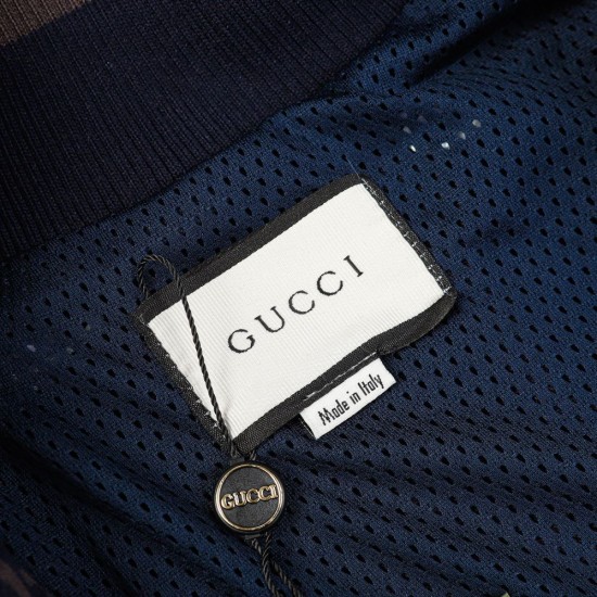 GUCCI グッチ 早春コレクション GG総柄 ニットジャージ トラックジャケット ブルゾン ダークネイビー×グレー 男女兼用