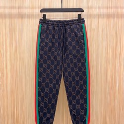 GUCCI グッチ 早春コレクション GG総柄 ニットジャージ トラックパンツ ジョガーパンツ ダークネイビー×グレー 男女兼用
