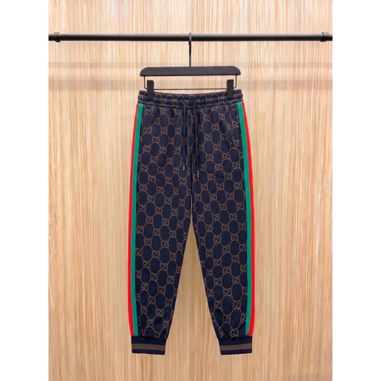 GUCCI グッチ 早春コレクション GG総柄 ニットジャージ トラックパンツ ジョガーパンツ ダークネイビー×グレー 男女兼用