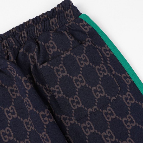 GUCCI グッチ 早春コレクション GG総柄 ニットジャージ トラックパンツ ジョガーパンツ ダークネイビー×グレー 男女兼用